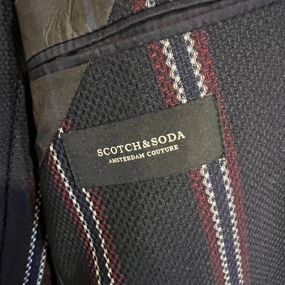 Scotch and Soda Navy with Burgundy and White Stripe Wool Suit Mens 40R - Picture 11 of 12